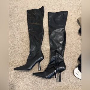 NWOT Zara Black Knee-High Leather Boots